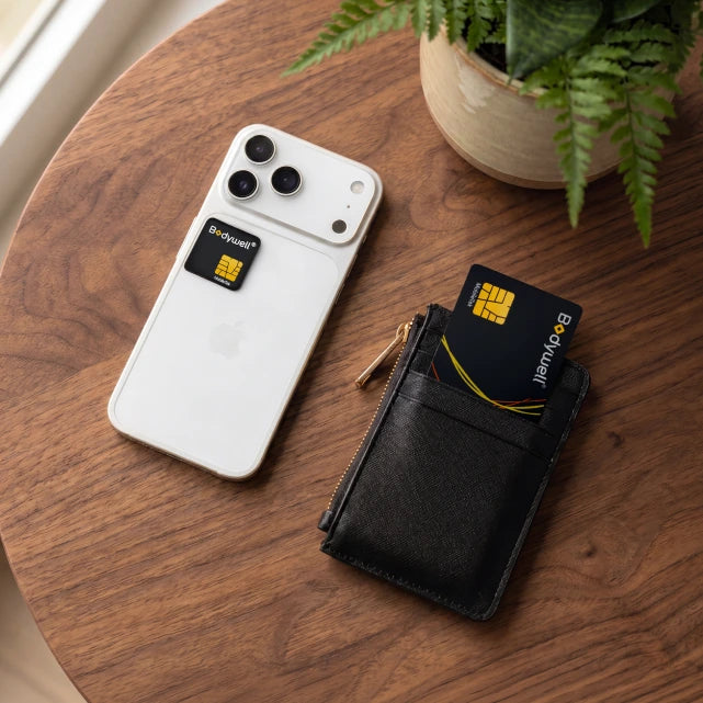 BioCard Pro in a wallet and BioChip on a phone