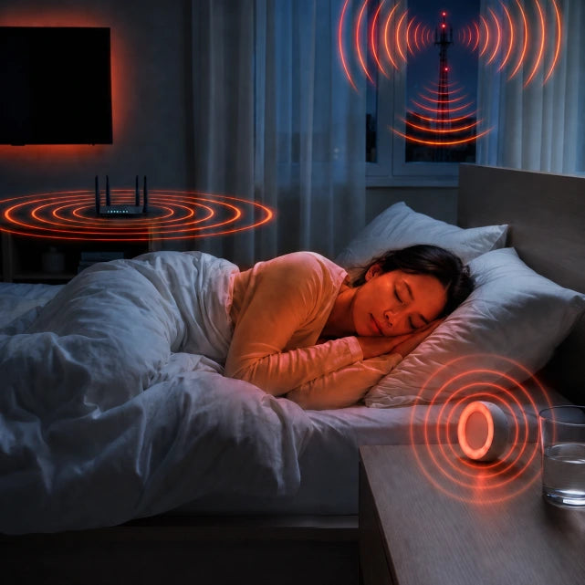 Radiation sources around a sleeping woman, without BioCard Pro or BioChip